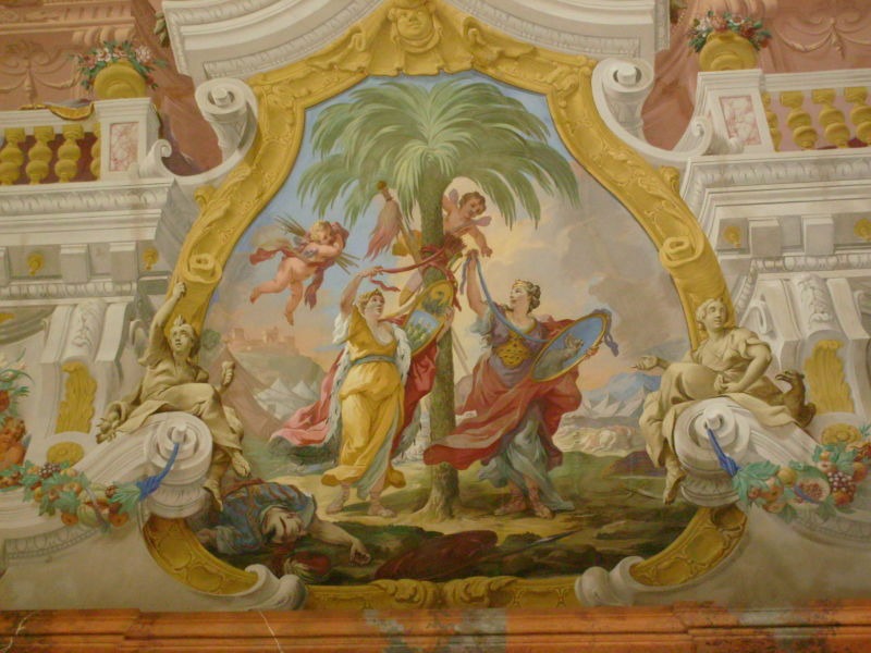 Tratatul de la Karlowitz (26 ianuarie 1699) - Alegoria Transilvaniei și Serbiei victorioase asupra Imperiului Otoman, frescă de Bartolomeo Altomonte (1723), Mănăstirea Sankt Florian, Austria Superioară - foto preluat de pe ro.wikipedia.org
