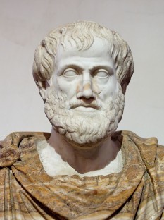 Aristotel (în greacă: Αριστοτέλης, Aristoteles) (n. 384 î.Hr. - d. 7 martie 322 î.Hr.) a fost unul din cei mai importanți filozofi ai Greciei Antice, clasic al filozofiei universale, spirit enciclopedic, fondator al școlii peripatetice. Deși bazele filozofiei au fost puse de Platon, Aristotel este cel care a tras concluziile necesare din filozofia acestuia și a dezvoltat-o, putîndu-se cu siguranță afirma că Aristotel este întemeietorul științei politice ca știință de sine stătătoare. A întemeiat și sistematizat domenii filozofice ca Metafizica, Logica formală, Retorica, Etica. De asemenea, forma aristotelică a științelor naturale a rămas paradigmatică mai mult de un mileniu în Europa. (Bust of Aristotle. Marble, Roman copy after a Greek bronze original by Lysippos from 330 BC; the alabaster mantle is a modern addition) - foto: en.wikipedia.org