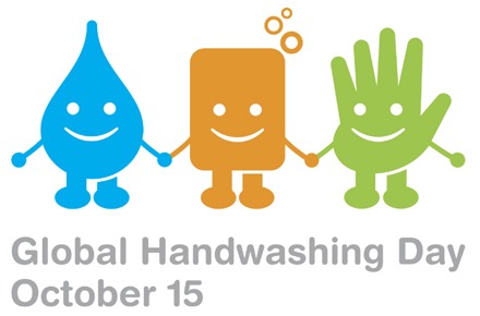 Logo used for Global Handwashing Day around the world. Shown in the image are water, soap, and hand - foto preluat de pe www.globalhandwashingday.org