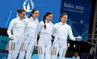 Naționala feminină de spadă care a cucerit medalia de aur la Jocurile Europene de la Baku/ FOTO: baku2015.com" - foto - stiri.tvr.ro
