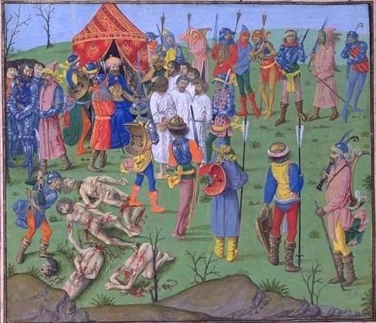 Bătălia de la Nicopole (25 septembrie 1396) Executarea prizonierilor cruciați ca răzbunare pentru uciderea prizonierilor turci de la Rahova - foto preluat de pe ro.wikipedia.org