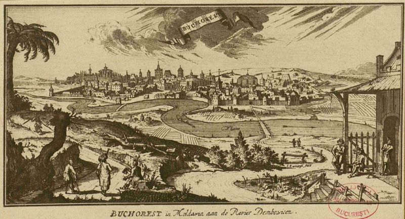 Bucuresti, secolul al XVII- lea (Bucharest, woodcut, published in Leipzig in 1717) foto: tiparituriromanesti.wordpress.com