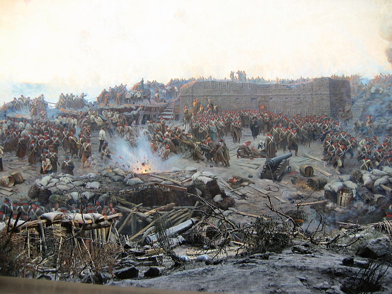 Războiul Crimeii (1853–1856) -Detail of Franz Roubaud's panoramic painting The Siege of Sevastopol (1904) - foto preluat de pe en.wikipedia.org