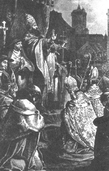 Papa Urban al II-lea a fost un papă al Romei. A fost beatificat (declarat fericit) - in imagine, Pope Urban II preaching the First Crusade at the Council of Clermont - foto: en.wikipedia.org