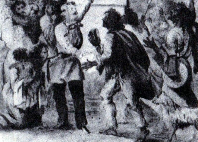 Creație alegorică a lui Theodor Aman (circa 1845) având ca subiect "Dezrobirea țiganilor" - foto preluat de pe ro.wikipedia.org