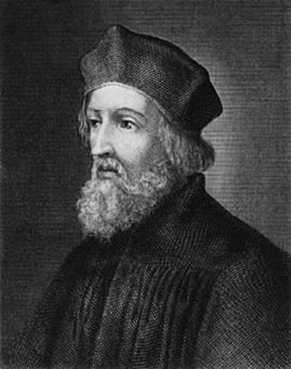 Jan Hus (1369 -1415) a fost un teolog reformator ceh, născut la Husinec, Boemia, ars pe rug pentru ideile sale anti-papale. Prin scrierile sale, Jan Hus a contribuit mult la dezvoltarea limbii cehe literare - foto preluat de pe ro.wikipedia.org