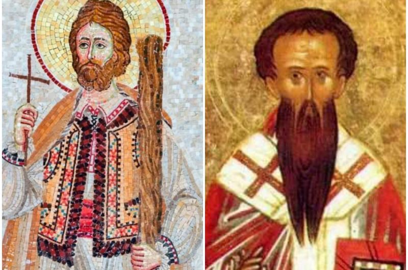 Icoană ortodoxă îi înfățișează pe Sfântul Mucenic Sava de la Buzău și pe Sfântul Ierarh Vasile Mărturisitorul, episcopul de Parion, simboluri ale rezistenței și verticalității creștine.