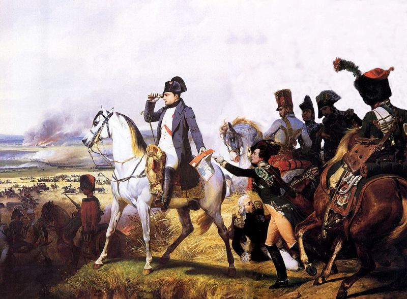 Bătălia de la Wagram (5 – 6 iulie 1809) -Napoleon urmărind înaintarea trupelor franceze, pe 6 iulie 1809, în momentele critice ale bătăliei. Odată ce linia lui Davout a trecut de turnul de la Markgrafneusiedl, Împăratul a ordonat atacul general - foto preluat de pe ro.wikipedia.org