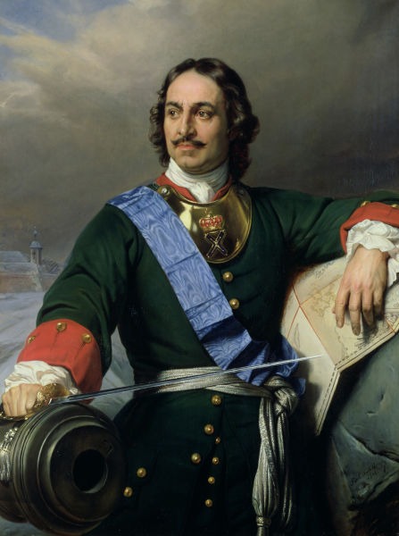 Petru I (Petru cel Mare) (n. 9 iunie [S.V. 30 mai] 1672 – d. 8 februarie [S.V. 28 ianuarie] 1725) a condus Rusia din 7 mai (27 aprilie) 1682 până la moartea sa - Portrait by Paul Delaroche, 1838 - foto preluat de pe ro.wikipedia.org