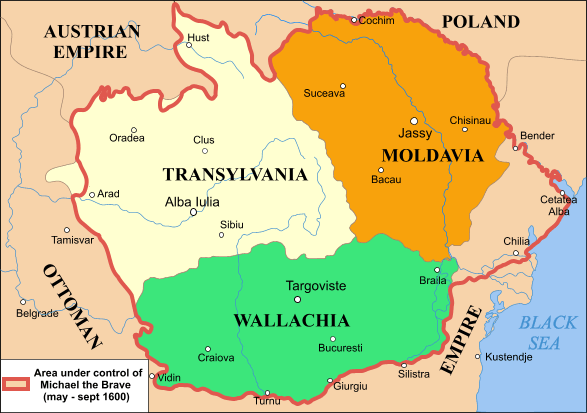 Teritoriile aflate la 1600 sub domnia lui Mihai Viteazul (1600) - foto preluat de pepreluat de pe ro.wikipedia.org