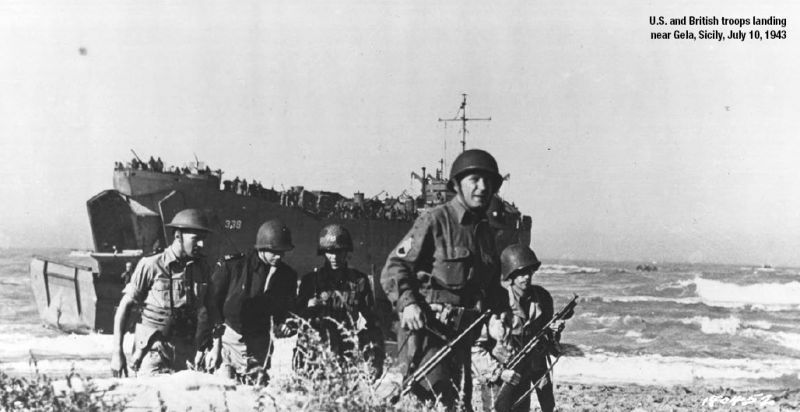 Trupele americane și britanice debarcând lângă Gela, Sicilia, 10 iulie 1943 - foto preluat de pe en.wikipedia.org