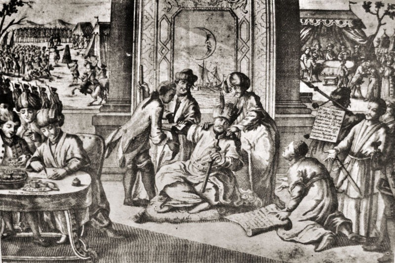 Tratatul de la Kuciuk-Kainargi (21 iulie 1774) - Gravură contemporană legată de tratatul Küçük Kaynarca - foto preluat de pe en.wikipedia.org