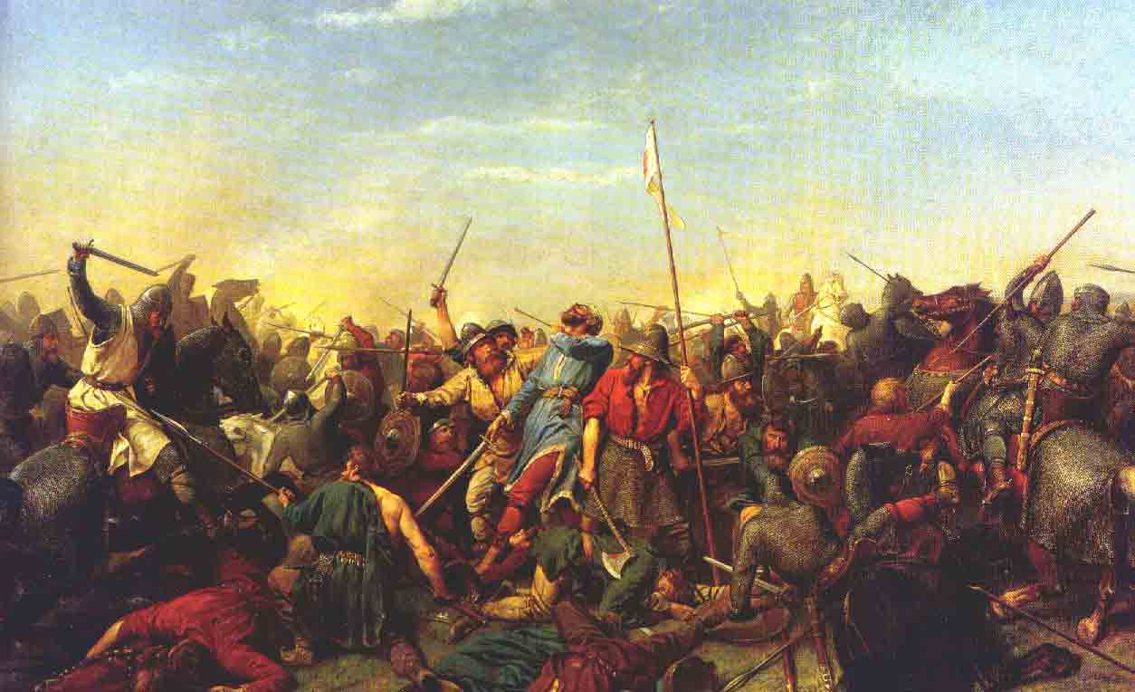 Bătălia de la Stamford Bridge (25 septembrie 1066), parte a invaziei vikinge a Angliei, Pictură a artistului norvegian Peter Nicolai Arbo (1831–1892) - foto preluat de pe ro.wikipedia.org
