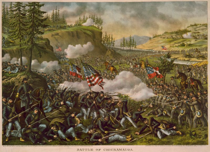 Bătălia de pe Chickamauga (19–20 septembrie 1863) - litografie de Kurz și Allison, 1890 - foto preluat de pe ro.wikipedia.org