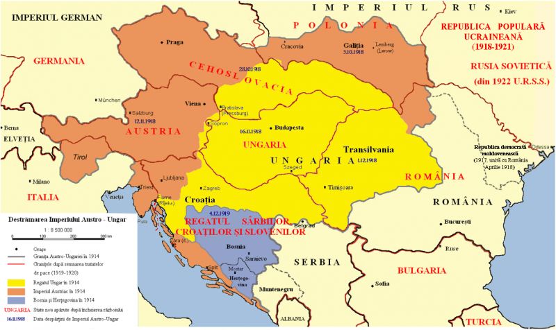 Destrămarea Austro-Ungariei în 1918 - foto preluat de pe ro.wikipedia.org