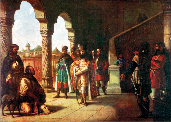 Secui prezentându-i capul cardinalului Andrei Báthory voievodului Mihai Viteazul, după Bătălia de la Șelimbăr. Pictură de Theodor Aman - foto preluat de pe ro.wikipedia.org
