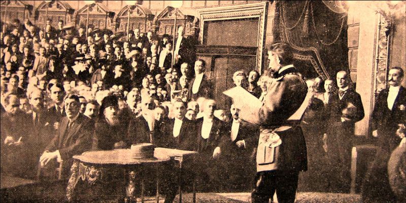 Regele Ferdinand vorbind în fața primului parlament al României întregite - foto preluat de pe agero-stuttgart.de