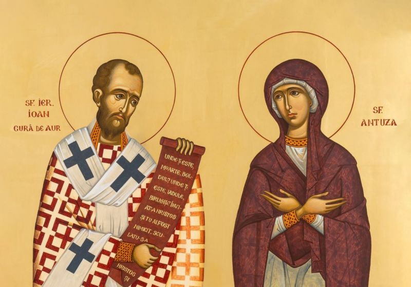 Sfântul Ierarh Ioan Gură de Aur, Arhiepiscopul Constantinopolului, și mama sa, Sfânta Antuza - foto preluat de pe doxologia.ro