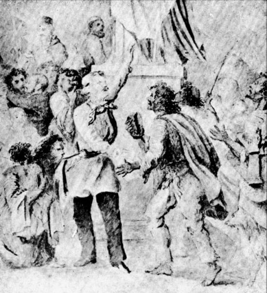 Creaţie alegorică a lui Theodor Aman (circa 1845) având ca subiect Dezrobirea ţiganilor - foto preluat de pe ro.wikipedia.org