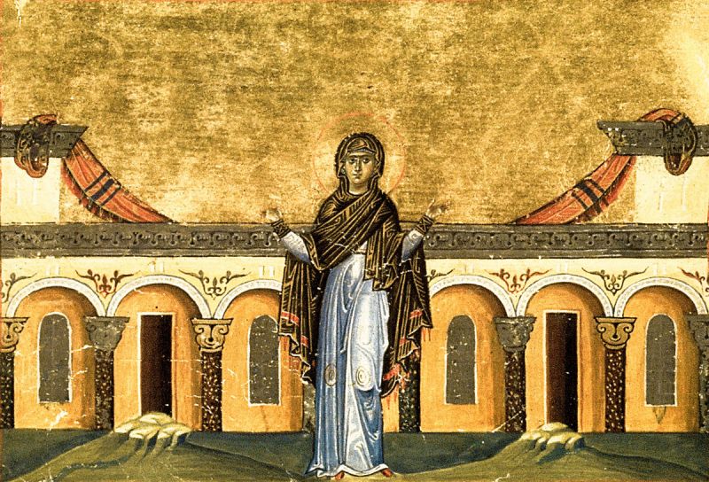 Sf. Cuv. Sinclitichia (Secolul al IV-lea) miniatură din Menologhionul lui Vasile al II-lea Macedoneanul (985. Vatican Library. Roma.) - foto preluat de pe doxologia.ro