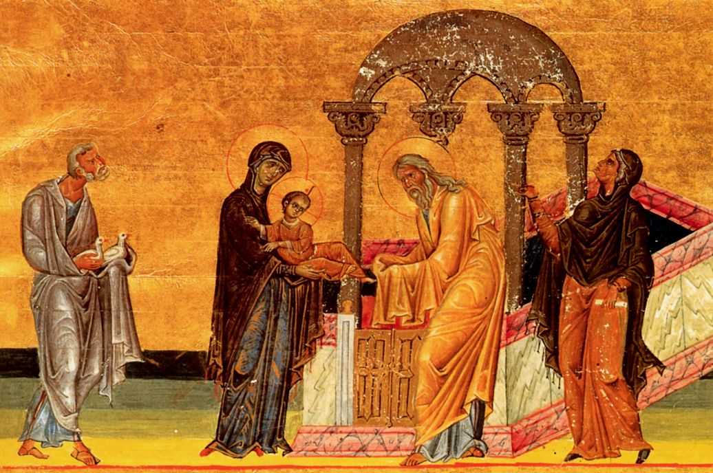 Întâmpinarea Domnului (Menologion-ul lui Vasile al II-lea, sec. X-XI) - foto preluat de pe ro.orthodoxwiki.org