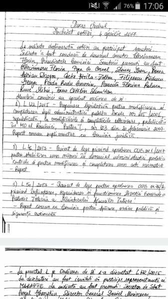 "tenograma" şedinţei Comisiei de Administraţie Publică de la Senat, din 4 aprilie 2017 - foto: facebook.com
