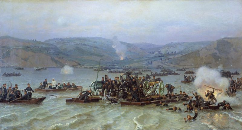Războiul Ruso-Turc (1877–1878) - Ruşii trecând Dunărea, Nikolai Dmitriev-Orenburgski, 1883 - foto preluat de pe ro.wikipedia.org