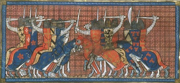 Bătălia de Taillebourg (21 iulie 1242) - Bătălia dintre francezii (Louis IX) și engleza (Henry III). (Biblioteca Britanică, Royal 16 G VI f. 399) - foto preluat de pe en.wikipedia.org