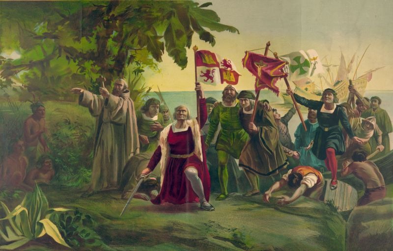 Prima întâlnire a lui Cristofor Columb cu locuitorii Lumii Noi (12 octombrie 1492) - foto preluat de pe ro.wikipedia.org