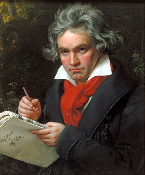Ludwig van Beethoven (n. 16 decembrie 1770, Bonn, Electoratul de Köln – d. 26 martie 1827, Viena, Imperiul Austriac) a fost un compozitor german, recunoscut ca unul din cei mai mari compozitori din istoria muzicii. Este considerat un compozitor de tranziţie între perioadele clasică şi romantică ale muzicii (pictură în ulei de Joseph Karl Stieler, 1820) - foto preluat de pe ro.wikipedia.org