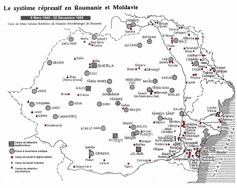 Harta sistemului represiv din România comunistă - foto preluat de pe ro.wikipedia.org