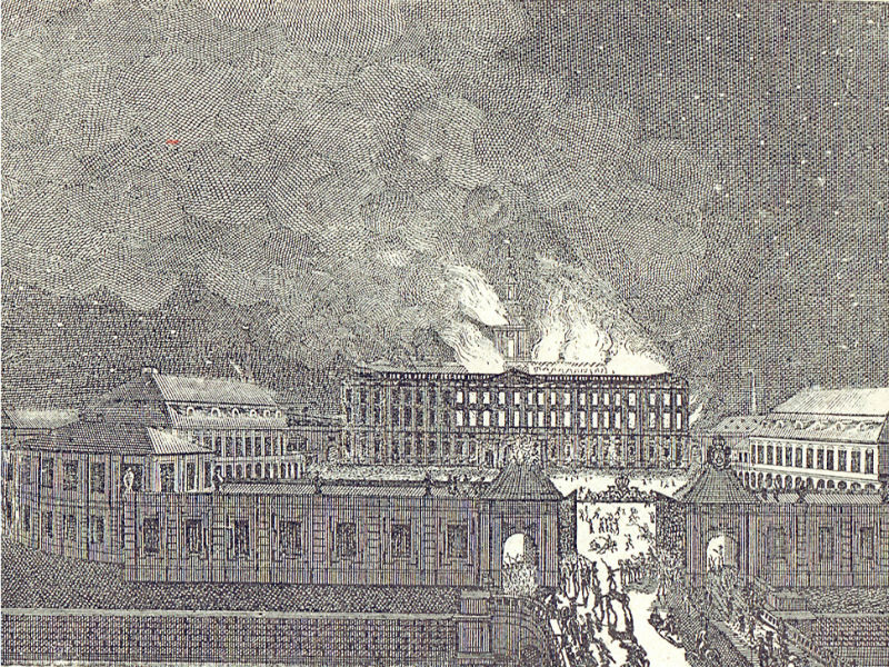 Palatul regal Christianborg din Copenhaga este distrus de un incediu (26 februarie 1794) - foto preluat de pe ro.wikipedia.org