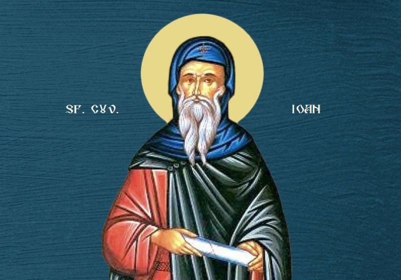 Icoană bizantină reprezentându-l pe Sfântul Cuvios Ioan, ucenicul Sfântului Grigorie Decapolitul (secolul al IX-lea), în haine monahale, cu un sul în mână, simbol al înțelepciunii și al ascultării spirituale, prăznuit în calendar ortodox 18 aprilie.