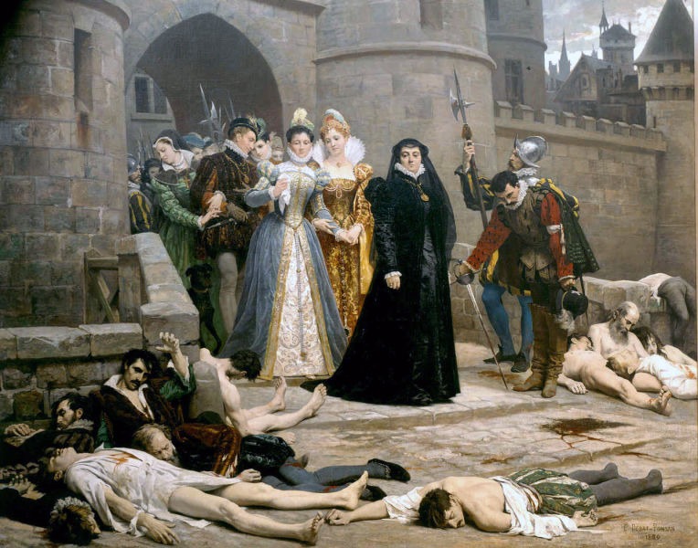 Caterina de Medici în faţa Luvrului după Noaptea Sfântului Bartolomeu (23 – 24 august 1572) - tablou de Debat Ponsan - foto preluat de pe ro.wikipedia.org