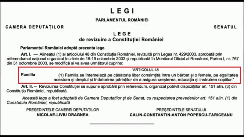 Referendumul de modificare a articolului 48 din Constituția României, pentru redefinirea familiei prin înlocuirea sintagmei „între soți” din art. 48, alin. (1) al Constituției cu „între un bărbat și o femeie” (6 și 7 octombrie 2018) - foto preluat de pe observator.tv