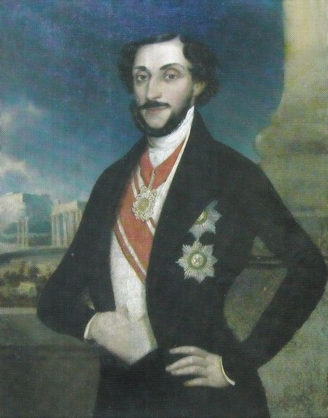Barbu Dimitrie Știrbei (n. august 1799, Craiova - d. 12 aprilie 1869, Nisa) a fost domn al Țării Românești în perioadele iunie 1849 - 29 octombrie 1853 și 5 octombrie 1854 - 25 iunie 1856 (portret de Ion Negulici) -  foto preluat de pe ro.wikipedia.org