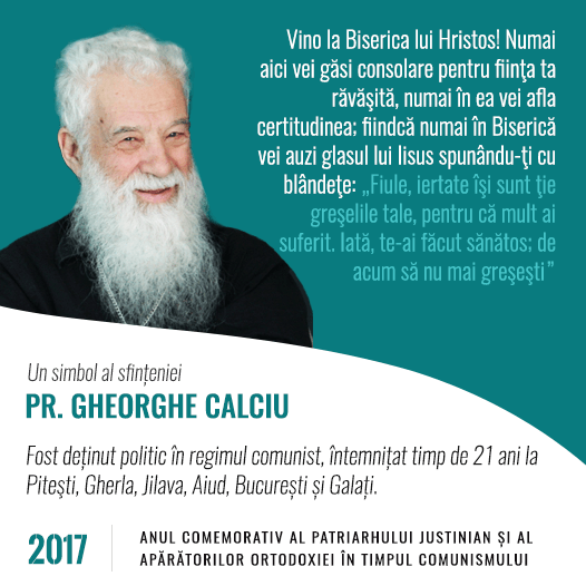 Gheorghe Calciu-Dumitreasa (n. 23 noiembrie 1925, Mahmudia, România – d. 21 noiembrie 2006, Washington, SUA) a fost un preot ortodox român, dizident anticomunist și luptător pentru drepturile omului. În timpul detenției din închisoarea pentru studenți de la Pitești (1949-1951) a colaborat cu Securitatea participând la așa-numita reeducare, la torturarea deținuților, în colaborare cu Eugen Țurcanu, activitate pentru care, ulterior, s-a căit și s-a pocăit - foto preluat de pe gheorghecalciu.ro