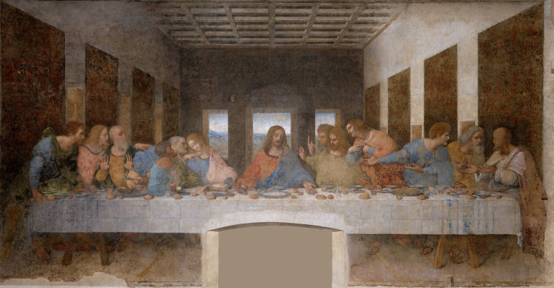 "Cina cea de taină" (în italiană "Il Cenacolo" sau "La Ultima Cena") pictură murală a lui Leonardo da Vinci, realizată între 1495 și 1498, pentru patronul său, ducele Ludovico Sforza din Milano, una din cele mai celebre picturi din istoria universală a artelor, se găsește în fosta sală de mese a bisericii dominicane "Santa Maria delle Grazie" din Milano - foto preluat de pe ro.wikipedia.org