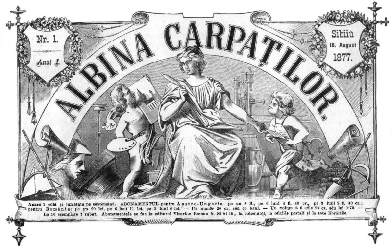 Albina Carpaţilor, al cărei titlu intenţionat iniţial a fost Albina Daciei, cu subtitlul Foaie beletristică, ştiinţifică şi literară, a fost o revistă apărută în 1877 la Sibiu, avându-i ca redactori pe Ioan Alexandru Lapedatu, Iosif Popescu şi Visarion Roman care era editor şi redactor. În perioada 18 august 1877 - 1 octombrie 1878 a apărut săptămânal, apoi bisăptămânal (15 octombrie 1878 - 30 septembrie 1880) - foto preluat de pe ro.wikipedia.org