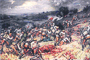 Bătălia de la Turtucaia (1 - 6 septembrie 1916) - Parte din Participarea României la Primul Război Mondial - pictură de Dimităr Ghiugenov - foto preluat de pe ro.wikipedia.org