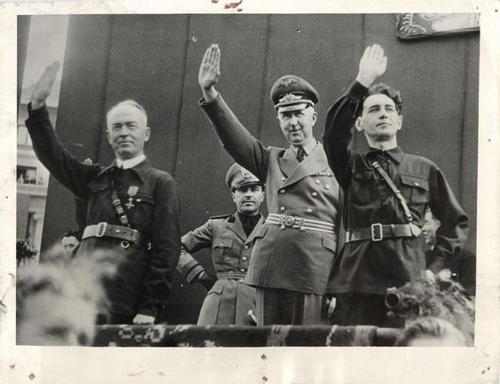 General Ion Antonescu, left, in Iron Guard uniform; Italian Minister to Bucharest Signor Pellegrino Ghigi; Herr Wilhelm Von Fabricius, German Minister to Bucharest, and Horia Sima, leader of the Iron Guard (4 septembrie 1940) - foto preluat de pe worldwartwodaily.filminspector.com
