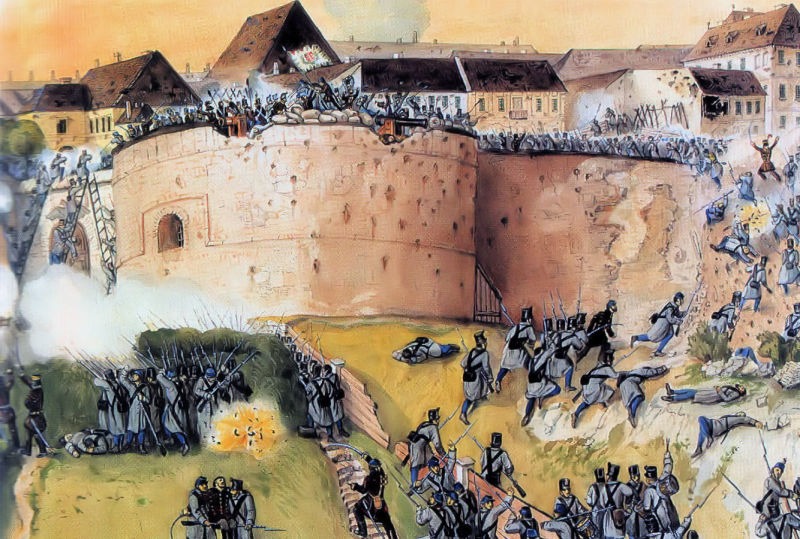 Revoluţia Maghiară din 1848 (15 martie 1848 – 4 octombrie 1849) - Recucerirea Cetăţii Budei de către armata revoluţionară maghiară. Pictură de Than Mór - foto preluat de pe ro.wikipedia.org