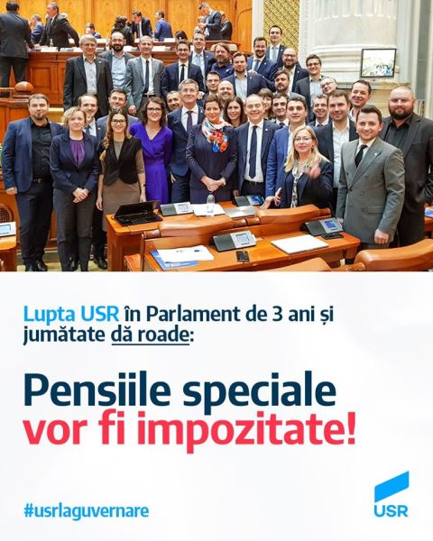 Uniunea Salvați România - USR: Vor dispărea pensiile speciale de 60-70.000 de lei pe lună!