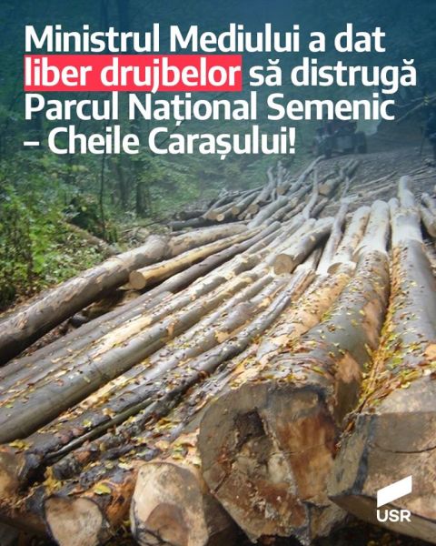Mihai Goțiu (USR): Costel Alexe a dat liber drujbelor Romsilva să distrugă Parcul Național Semenic – Cheile Carașului. Ministrul a călcat în picioare promisiunea făcută la învestire - foto preluat de pe www.facebook.com/USRNational