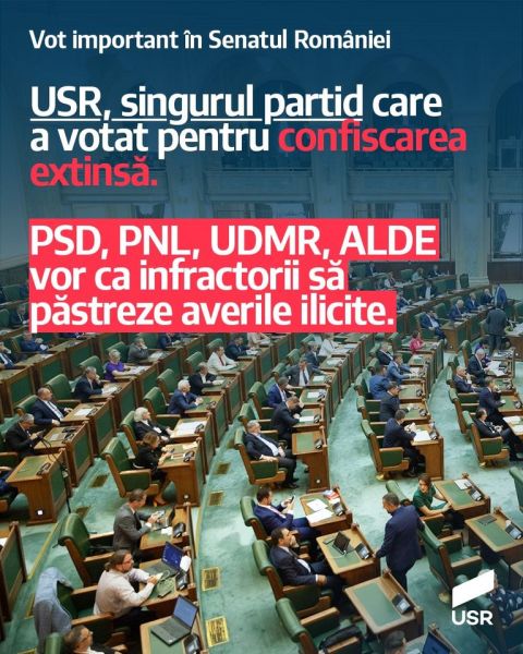 Senatorii USR, vot pentru mărirea ariei de aplicare a confiscării extinse (11 august 2020) - foto preluat de pe https://web.facebook.com/USRNational/