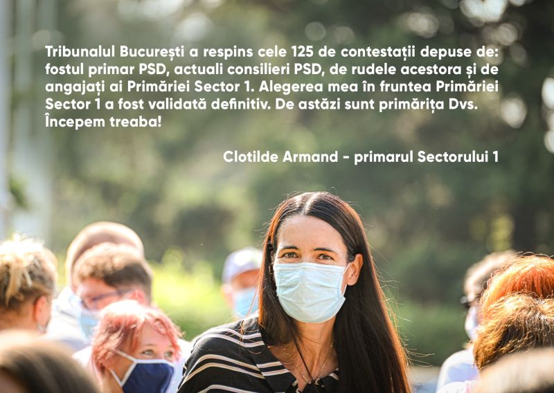 Clotilde Armand, validată definitiv în funcţia de primar al Sectorului 1 (27 octombrie 2020) - foto preluat de pe www.facebook.com/clotildearmand.ro
