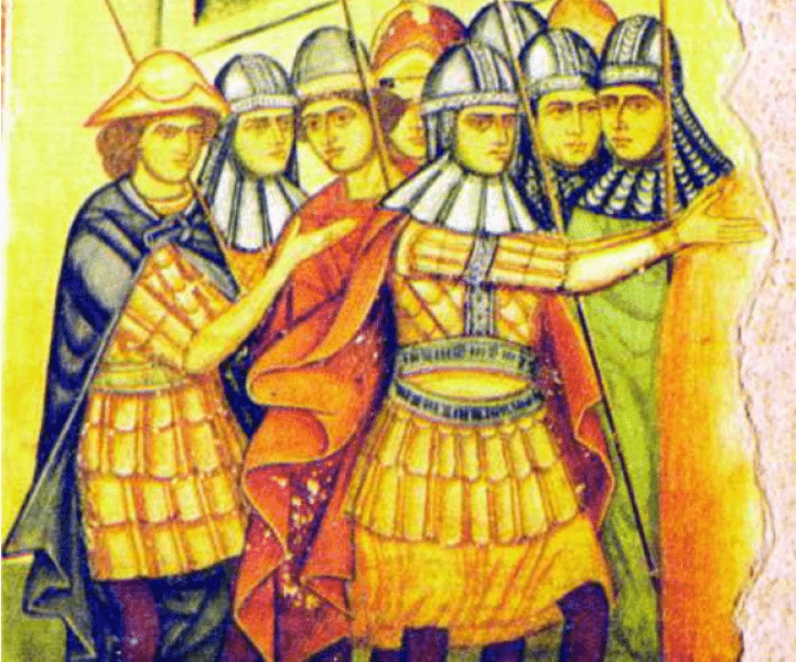 Oșteni moldoveni (1500) - fresca la Manastirea Parhauti - foto preluat de pe ro.wikipedia.org