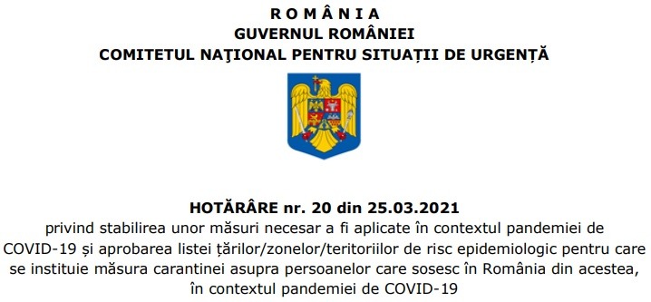 HOTĂRÂRE nr. 20 din 25.03.2021 a CNSU - foto preluat de pe rohealthreview.ro