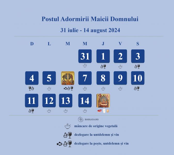 Calendarul Postului Adormirii Maicii Domnului 2024 - foto preluat de pe www.facebook.com/basilica.ro