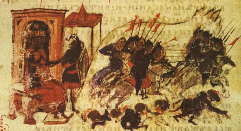 Al doilea asediu arab al Constantinopolului, așa cum este descris în traducerea bulgară din secolul al XIV-lea a Cronicii Manasses (15 iulie/august 717 – 15 august 718) - foto preluat de pe en.wikipedia.org
